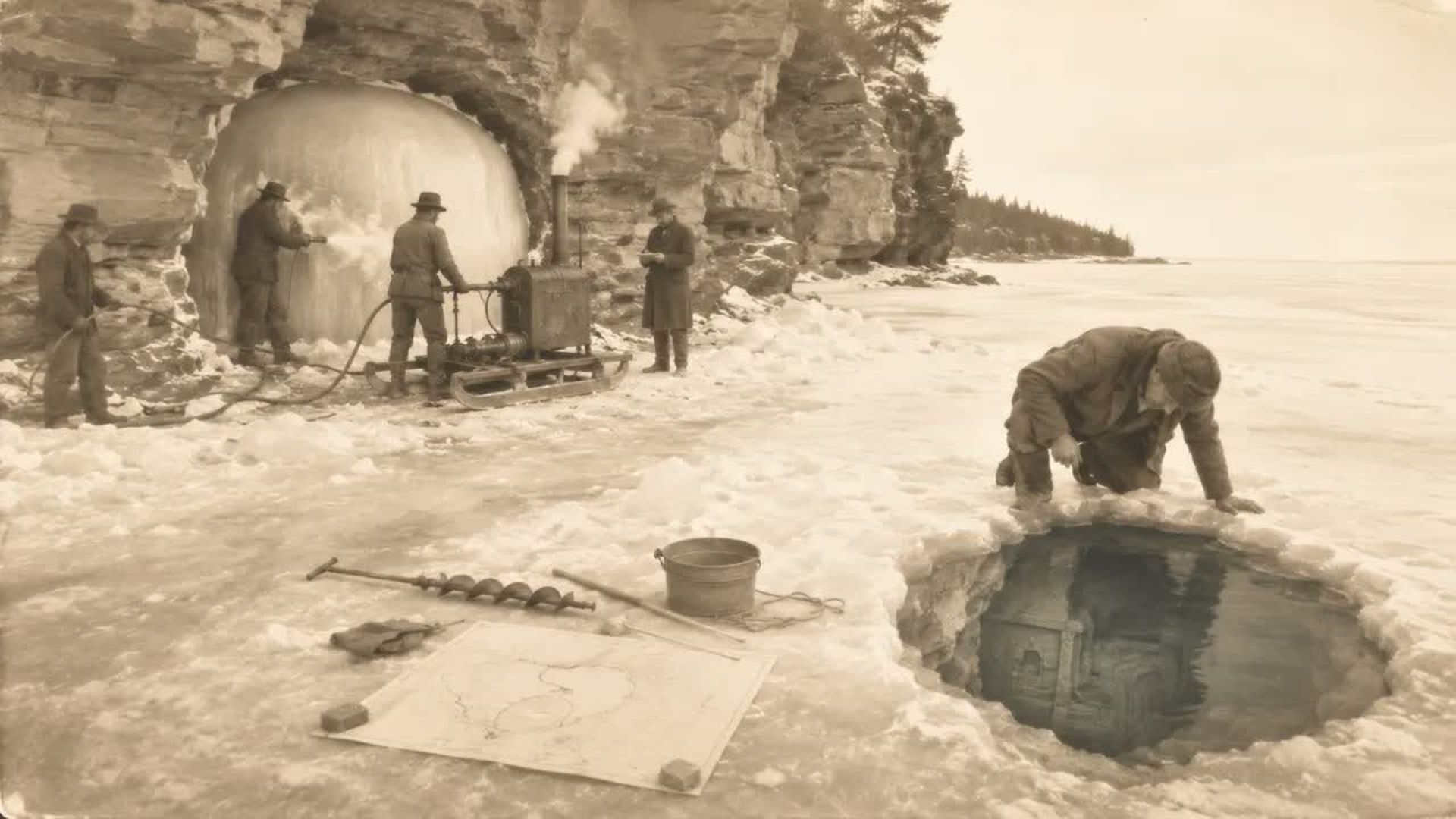 TBA46-The Lake Superior Sea Cave Welded Shut in 1911 An Ice Fisherman Found the Second Entrance - The Buried Archive