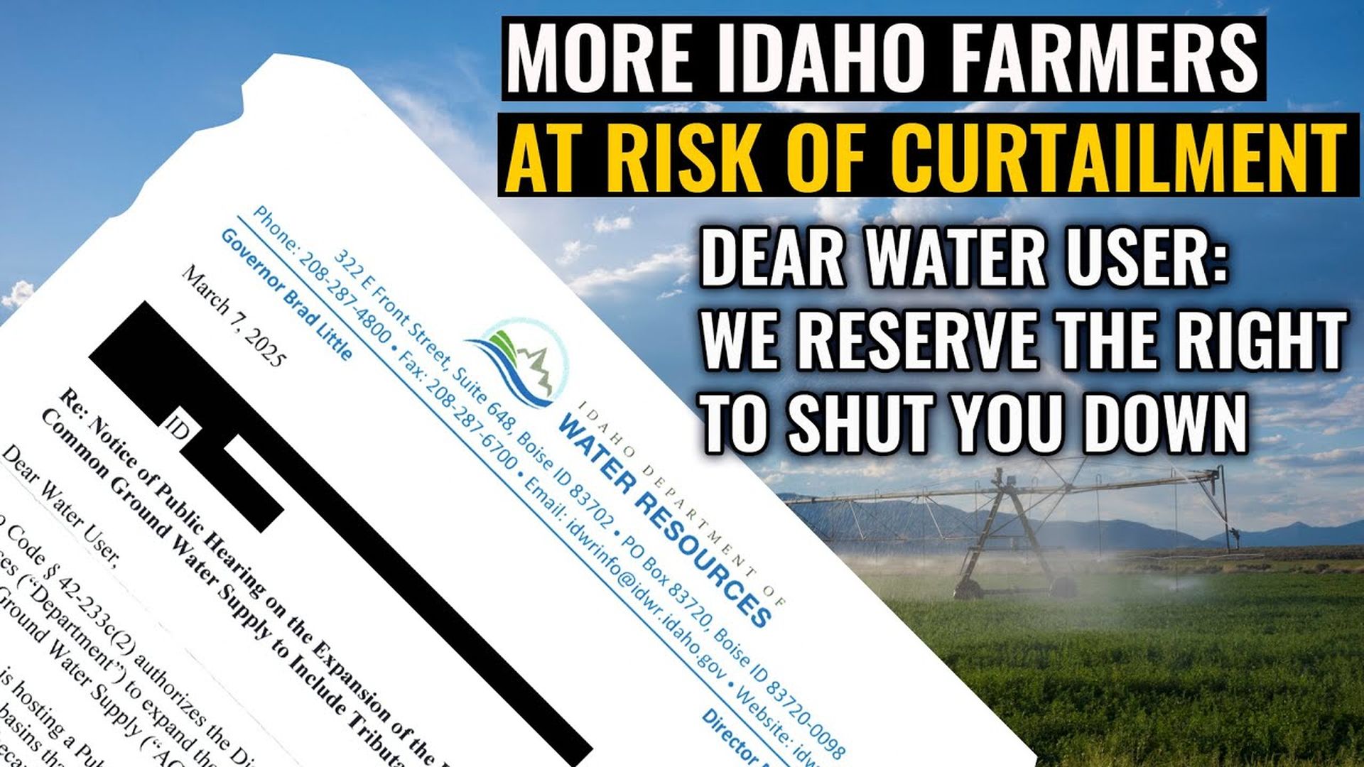 AMT348-MORE IDAHO FARMERS AT RISK OF WATER SHUT OFF - We Reserve the RIGHT to SHUT YOU DOWN - As A Man Thinketh